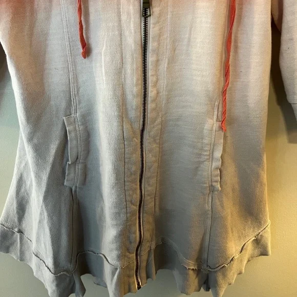 XCVI Women' s 3/4 Sleeve Hooded Zip Jacket Lightweight Gray/Orange Ombre--SZ Med - Picture 4 of 10